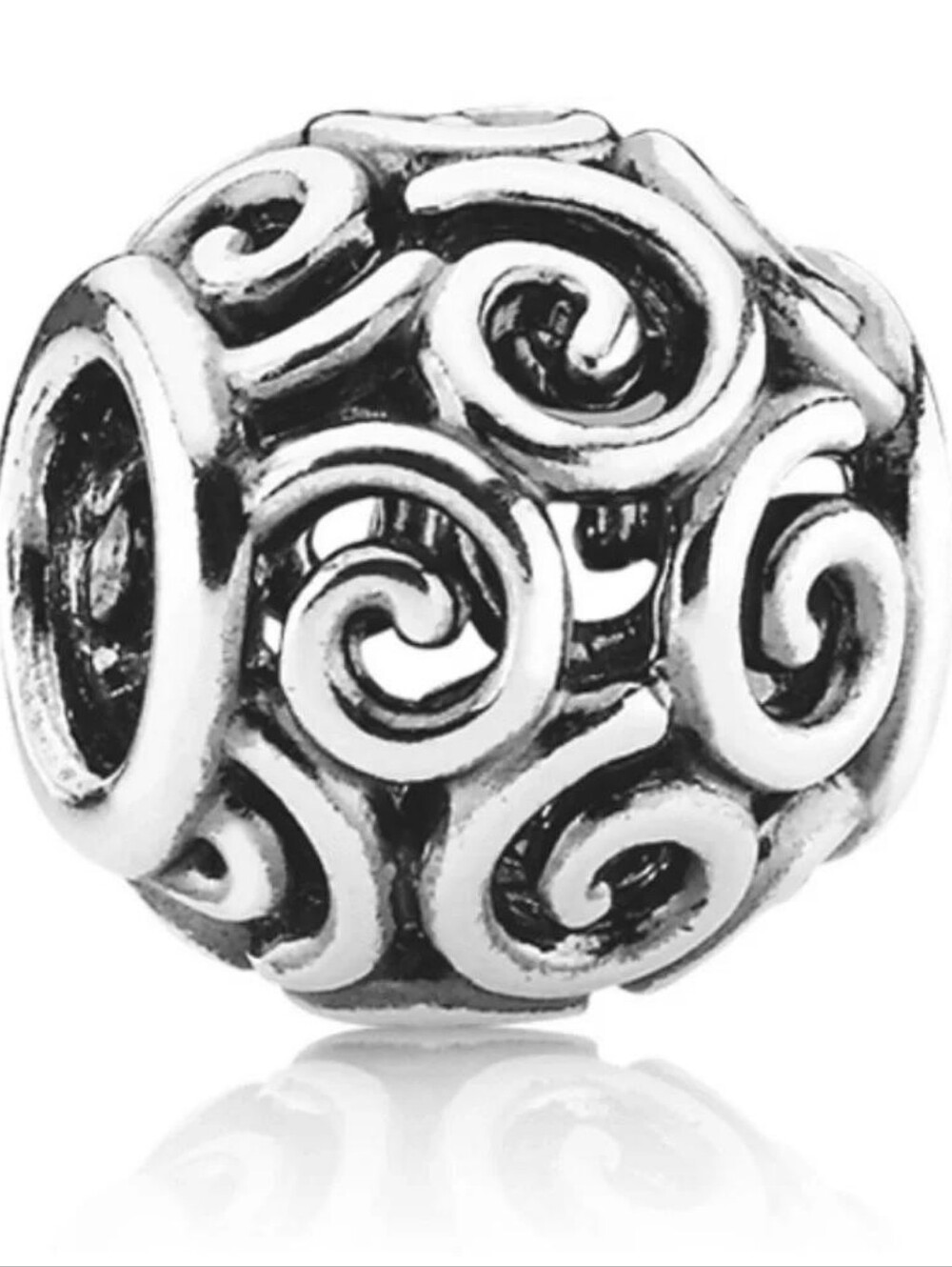 Pandora, Swirl Charm, Pendant for Bracelet, Necklace, stamped. Bead, Jewelry